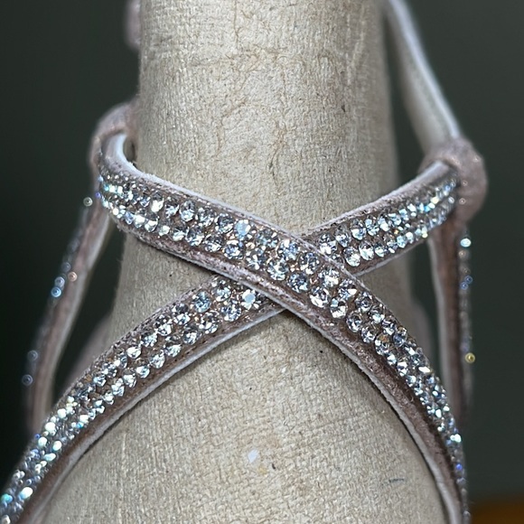 David’s Bridal Lyla Rose Gold Crystal Embellished Crisscross Skinny Strap Heels - Picture 7 of 16